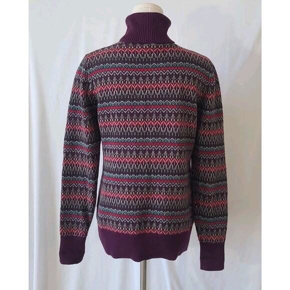 L. L. Bean Purple Fair Isle Knitted Turtleneck Sweater Small Cotton Cashmere - Picture 4 of 5